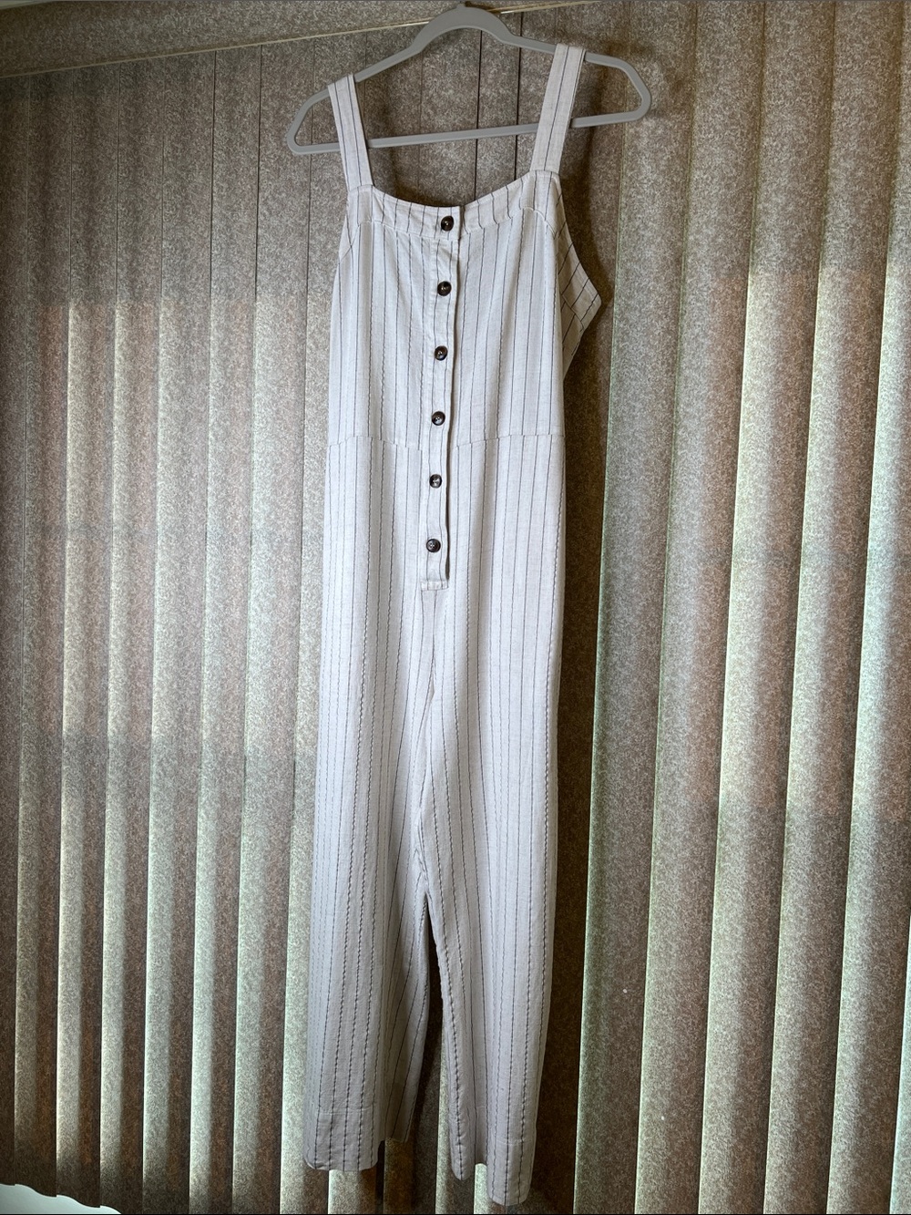EaselSleeveless White Stripe Button-Front Jumpsuit linen/cotton S-L